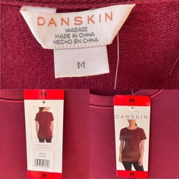 Danskin Tulip Hem Short Sleeved Tunic Top for Women Sz M in Cranberry Garnet Red - Picture 9 of 11